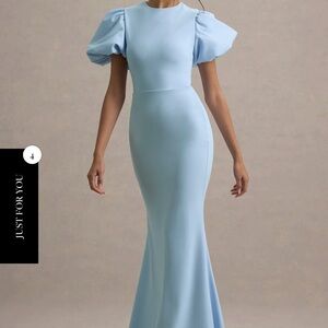 Club L London Light Blue Maxi Dress with Puff Sleeves